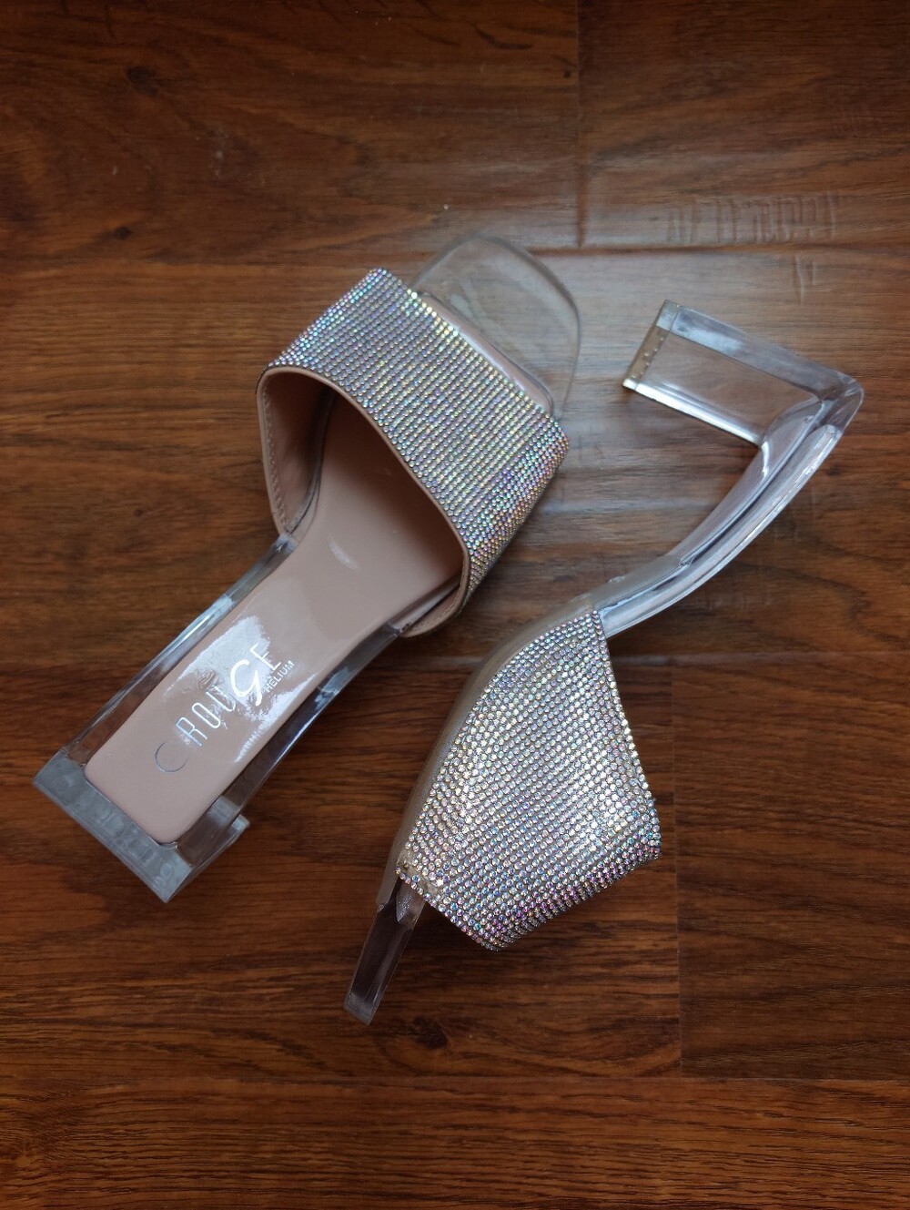 Rhinestone Clear Heels Size 9 Y2K Disco Party Mule Sandals